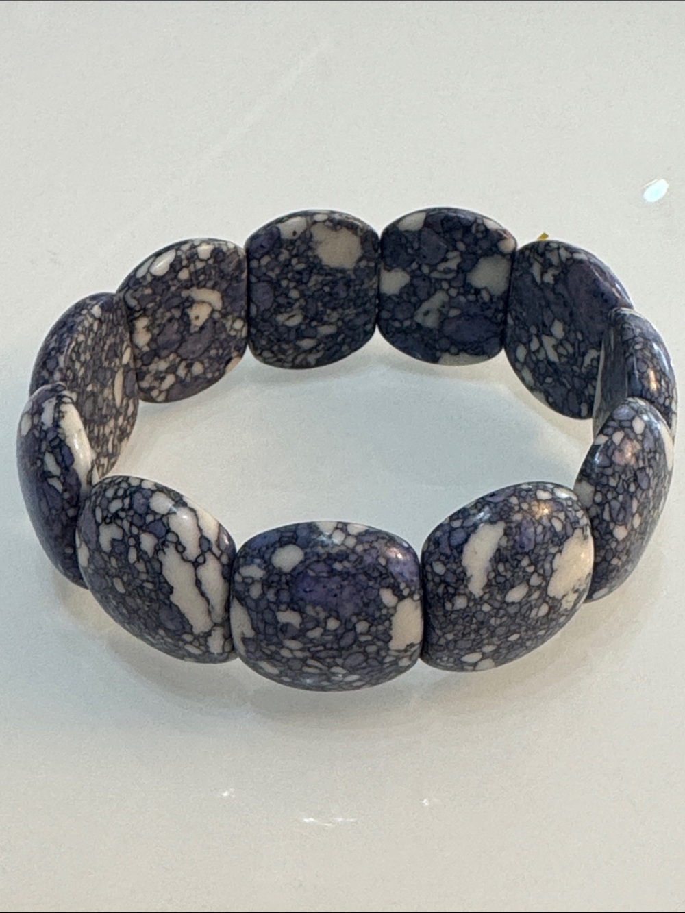 Stone Blue & White Speckled Bead Stretch Bracelet